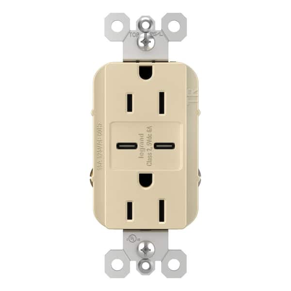 radiant 15 Amp 125-Volt Decorator Duplex Outlet with 6.0 Amp Type C/C USB, Ivory