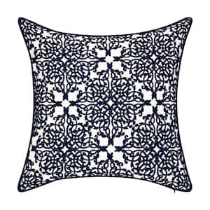 Indoor & Outdoor Embroidered Lace Navy 20x20 Decorative Pillow