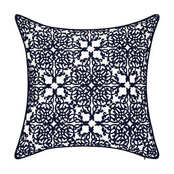 Edie@Home Indoor & Outdoor Embroidered Lace Navy 20x20 Decorative Pillow