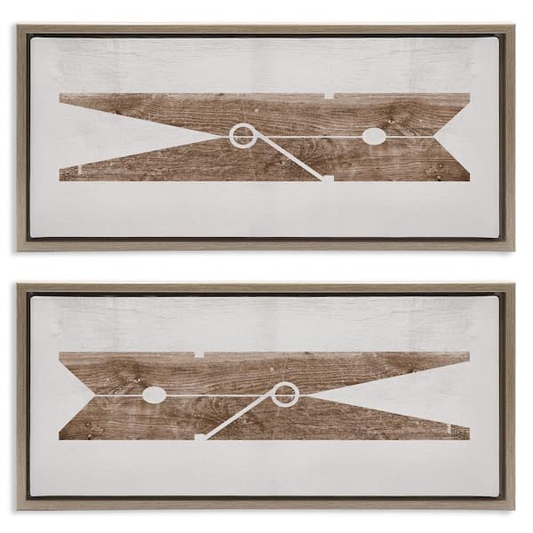 Minimal Laundry Clothespins by Daphne Polselli 2 Piece Brown Floater Frame Graphic Art Print Typography 11 in. x 25 in.