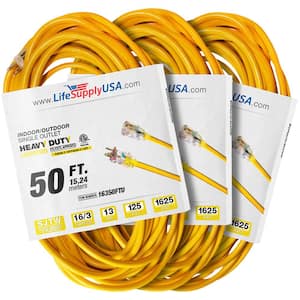 50 ft. 16-Gauge/3-Conductors SJTW Indoor/Outdoor Extension Cord with Lighted End Yellow (3-Pack)