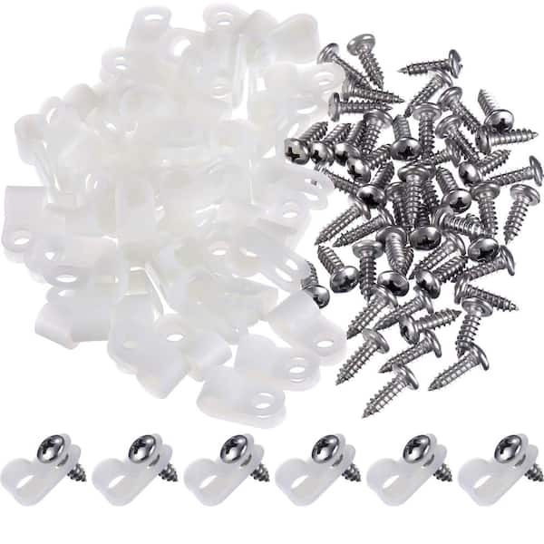 50 Pack 1/4 in R-Type Nylon Cable Clips with Screws, Screw-Mount Wire Clamps for TV and Computer