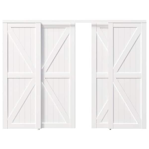 TENONER 120 in. W. x 80 in. (Double 60 in. Doors), MDF Solid Core, White Double K Shape Sliding Door with All Hardware