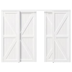 120in x 80in (Double 60" Doors), MDF wood, White Double K Shape Sliding Door with All Hardware