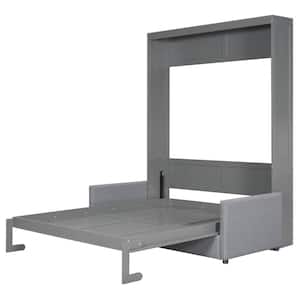 Space-Saving Gray Wood Frame Queen Murphy Bed Wall Bed, Converts to Sofa with Cushion