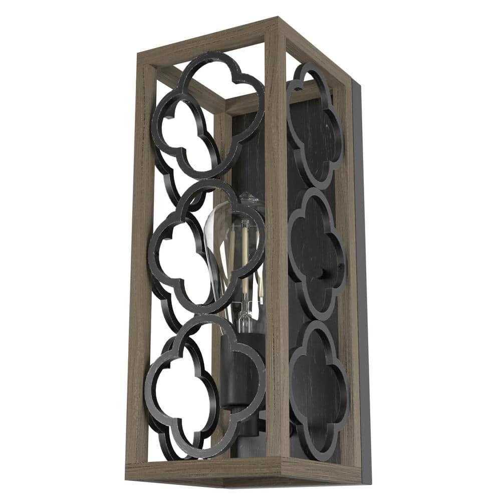 Gablecrest Black and Oak Iron Outdoor Wall Sconce