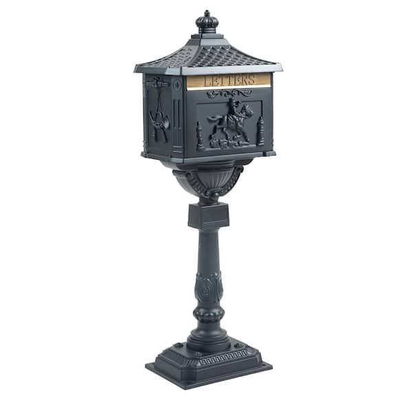 Unbranded Gray Cast Aluminum Post Mount Mail Box with Premium Post Combo