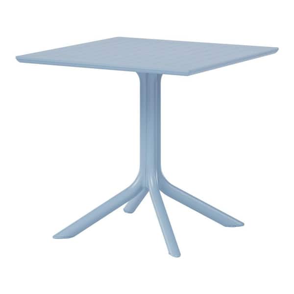 Frond and Form Outdoor Patio Modern Poly Plastic 31.5 in. Square Pedestal Dining Table, French Blue