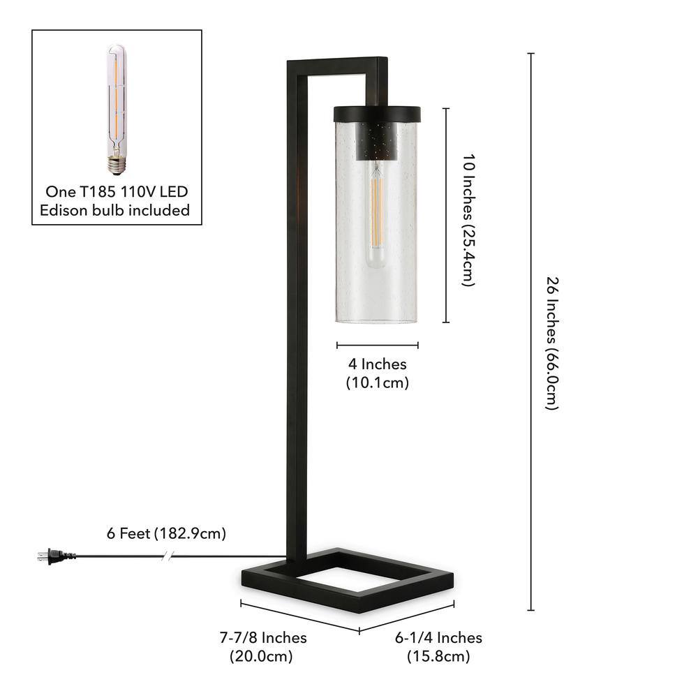 26'' Blackened Bronze Table Lamp with Seeded Glass Shade