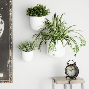 9 in. Small White Metal Indoor Outdoor Floating Wall Planter (3- Pack)