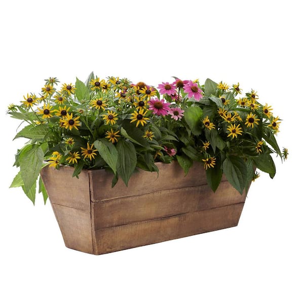 Vigoro 28 in. Dublin Medium Barnwood Brown Composite Planter Vigoro 28 in. Dublin Medium Barnwood Brown Composite Planter
