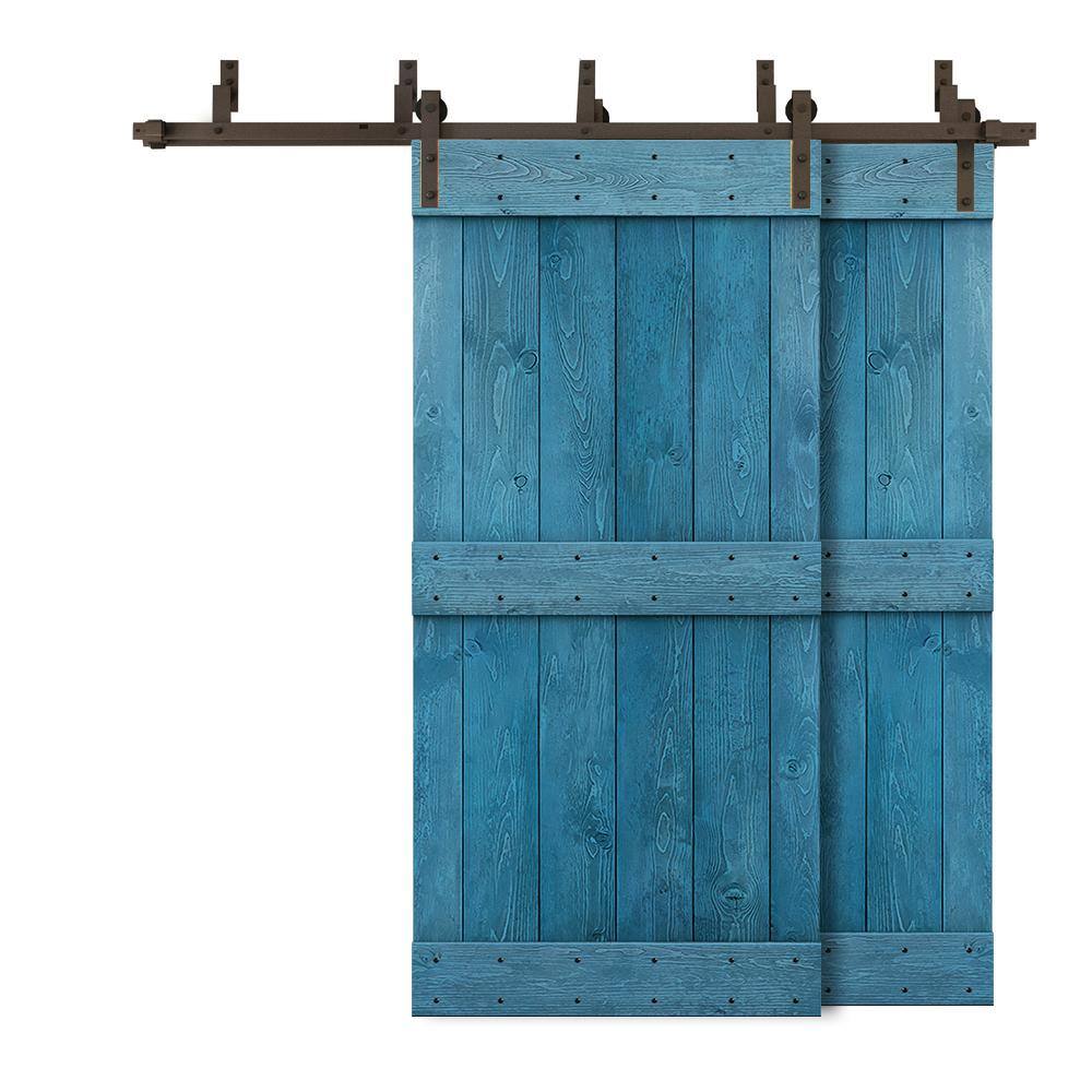 40 in. x 84 in. Mid-Bar Bypass Ocean Blue Stained DIY Solid Wood Interior Double Sliding Barn Door with Hardware Kit price history on PriceWatchPro