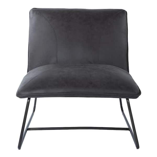 OSP Home Furnishings Brocton Charcoal Faux Chair Leather with Gunmetal Frame