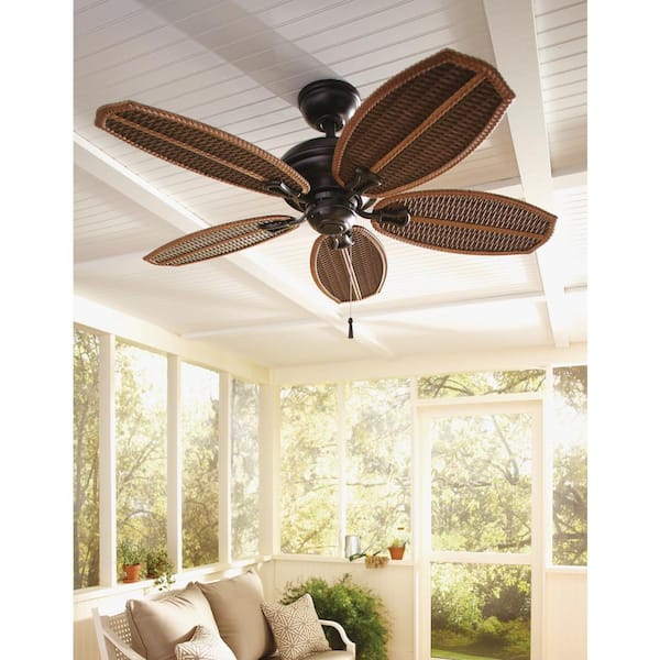 Indoor Outdoor Natural Iron Ceiling Fan, Wicker Outdoor Ceiling Fans With Lights
