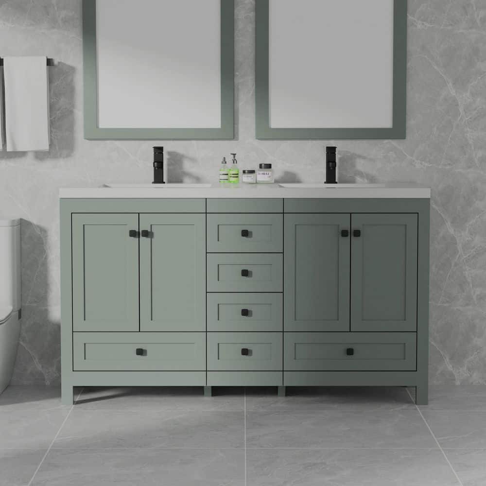 60 in. W. x 18 in. D x 34 in. H Sink Bath Vanity in Green with White Resin Double Sink Top and Drain Faucet Set price history on PriceWatchPro