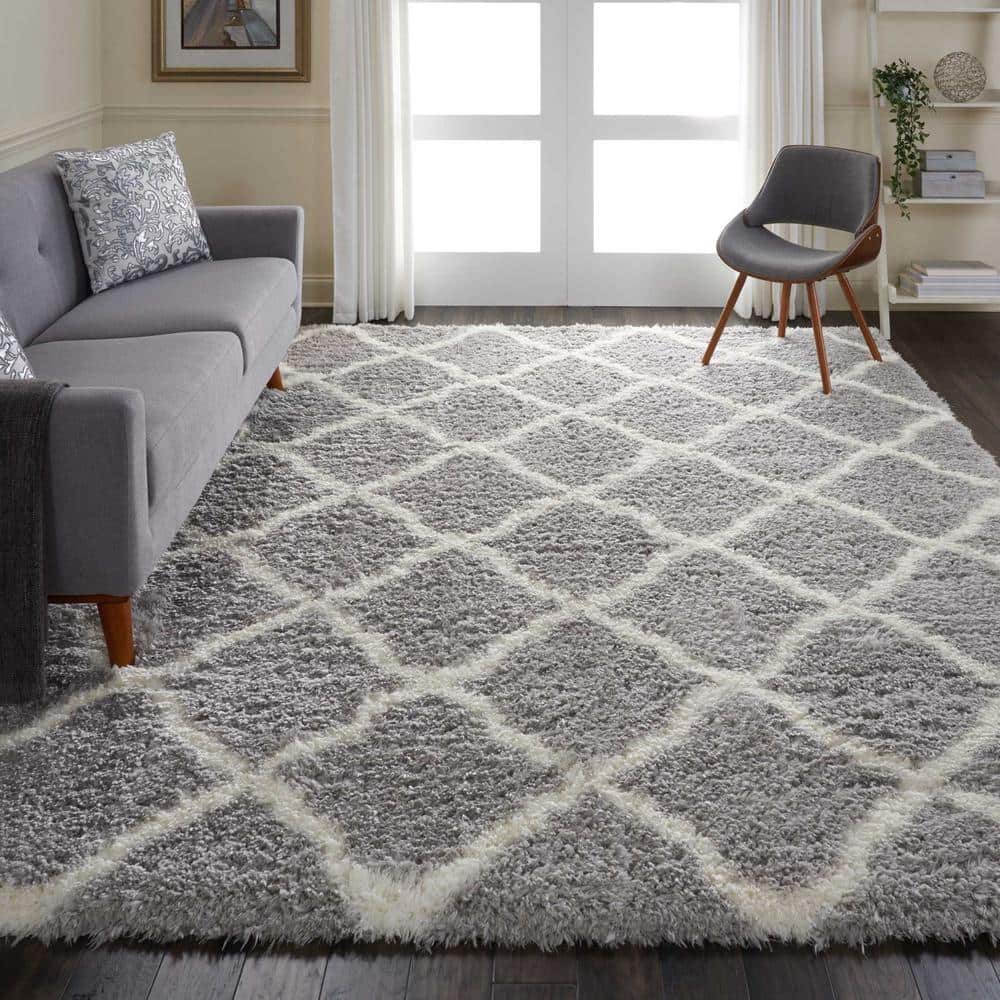 Ultra Plush Grey and Ivory Sheepskin Shag Area Rug, 8' x 10'