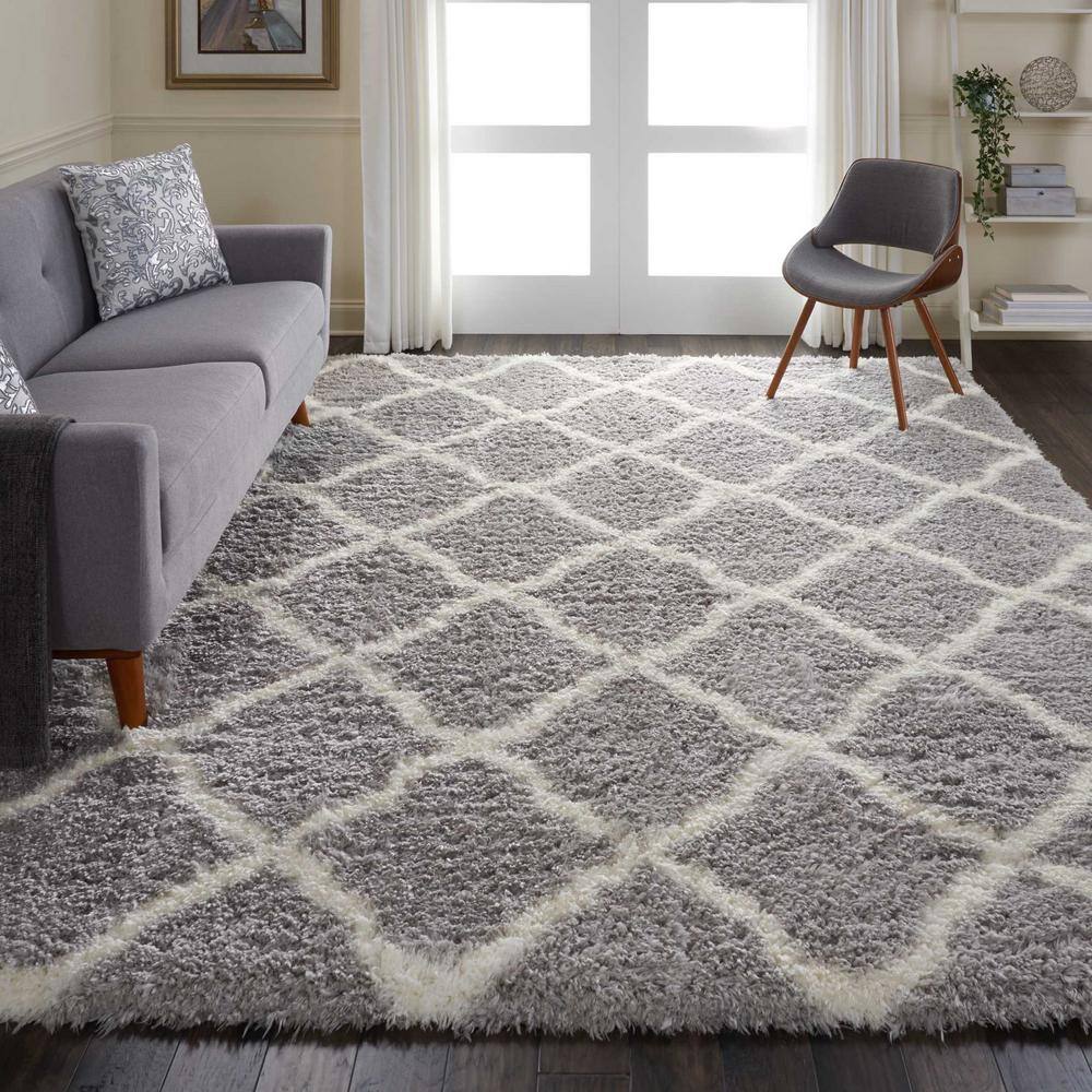 Ultra Plush Grey and Ivory Sheepskin Shag Area Rug, 8' x 10'