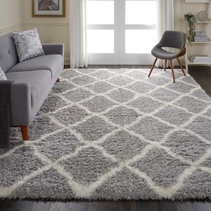 Ultra Plush Shag Charcoal/Beige 8 ft. x 10 ft. Abstract Plush Contemporary Area Rug