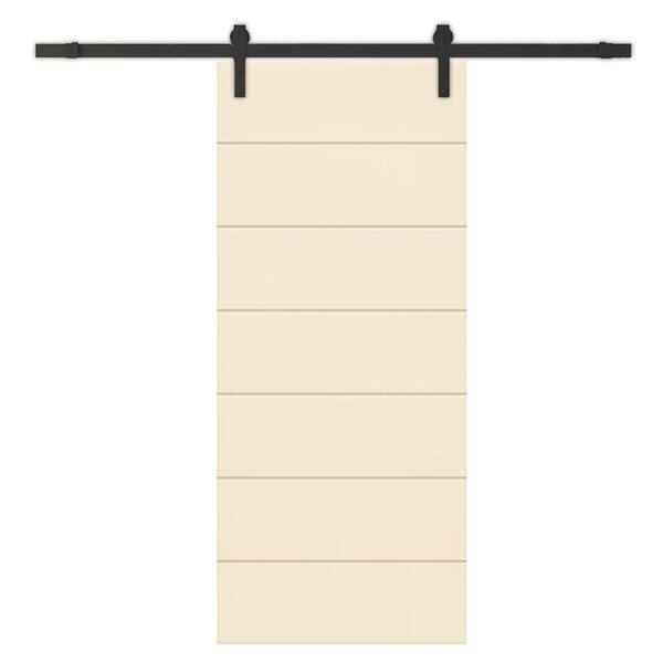 CALHOME 44 in. x 80 in. Beige Painted Composite MDF Paneled Interior Sliding Barn Door with Hardware Kit