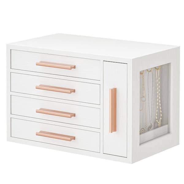 Unbranded White Wooden Jewelry Box with Transparent Window for Earrings, Necklaces, Rings