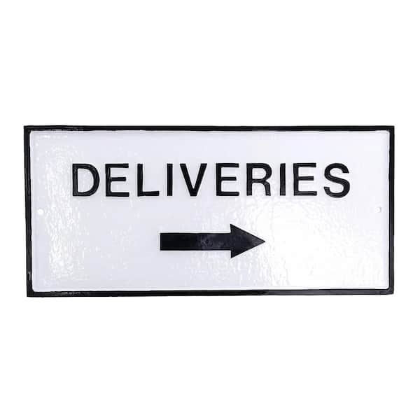 Montague Metal Products 10" x 21" Deliveries with Right Arrow Large Rectangle Wall Statement Plaque - White/Black