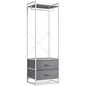 Gray Steel Clothes Rack with Fabric Drawers and Wood Top 15.25 in. W x 70 in. H