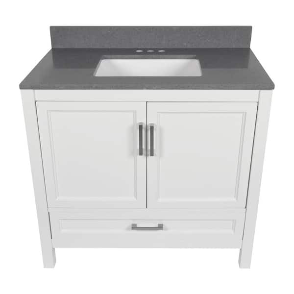 Nevado 37 in. W x 22 in. D x 36 in. H Bath Vanity in White with Quartz Stone Galaxy Gray Top with White Basin