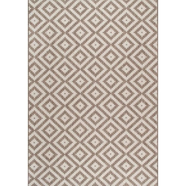 Marybelle Tribal Diamond Beige 6 ft. x 9 ft. Indoor/Outdoor Patio Area Rug
