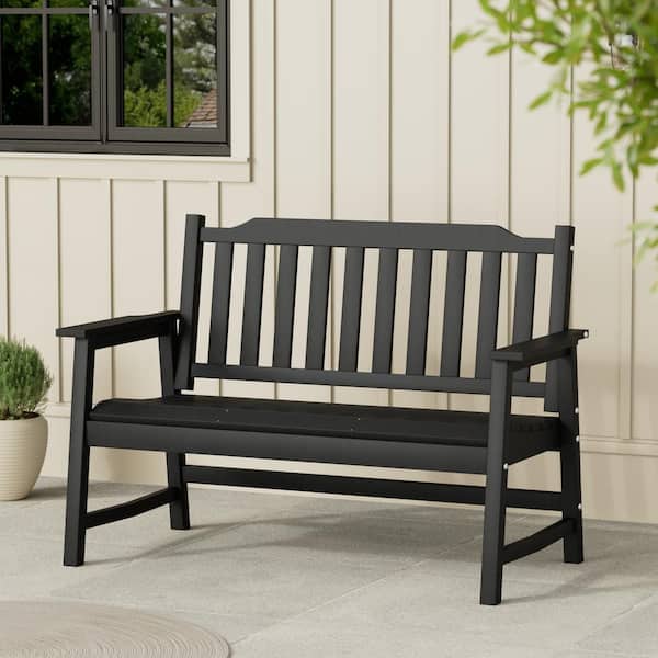 Poteban Black 49 in. Wide High-Quality HDPE Plastic Outdoor Bench
