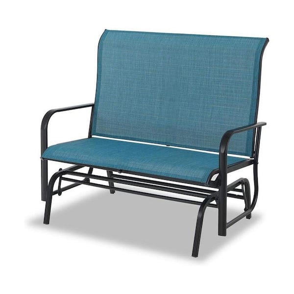 Unbranded 48 in. 2-Person Blue Metal Outdoor Glider with 42 in. High Back