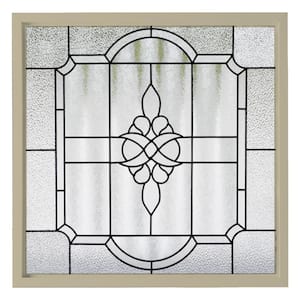 35.5 in. x 35.5 in. Victorian Private Elegance Decorative Glass Tan New Construction Frame Window Black Caming