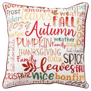 Harvest Ivory/Multi-Color Sentiment Cotton 20 in. x 20 in. Poly Filled Decorative Throw Pillow
