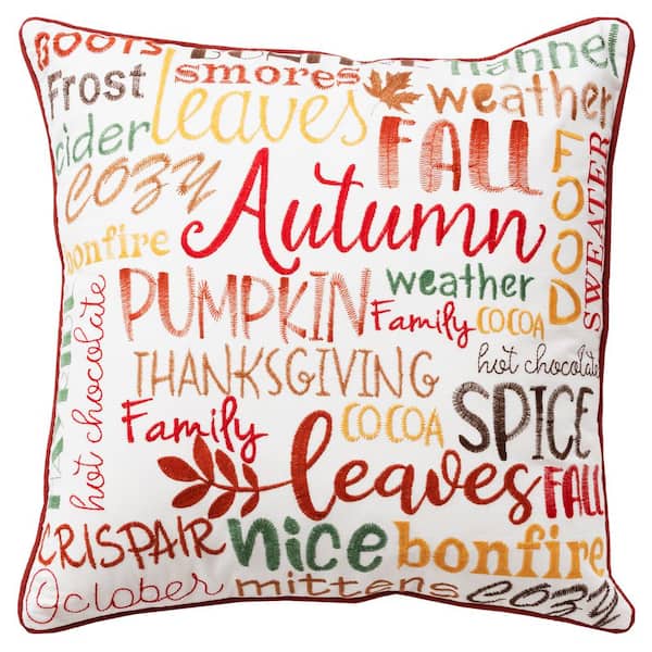 Rizzy Home Harvest Ivory/Multi-Color Sentiment Cotton 20 in. x 20 in. Poly Filled Decorative Throw Pillow