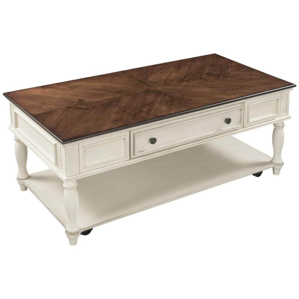aisword Antique White 2-Tone Retro Cocktail Table Coffee Table Easy  Assembly Movable with Caster Wheels for Livingroom WF28152PBH9AAK - The  Home Depot