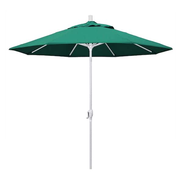 California Umbrella 9 ft. Matted White Aluminum Push Button Tilt Crank Lift Market Patio Umbrella in Spectrum Aztec Sunbrella