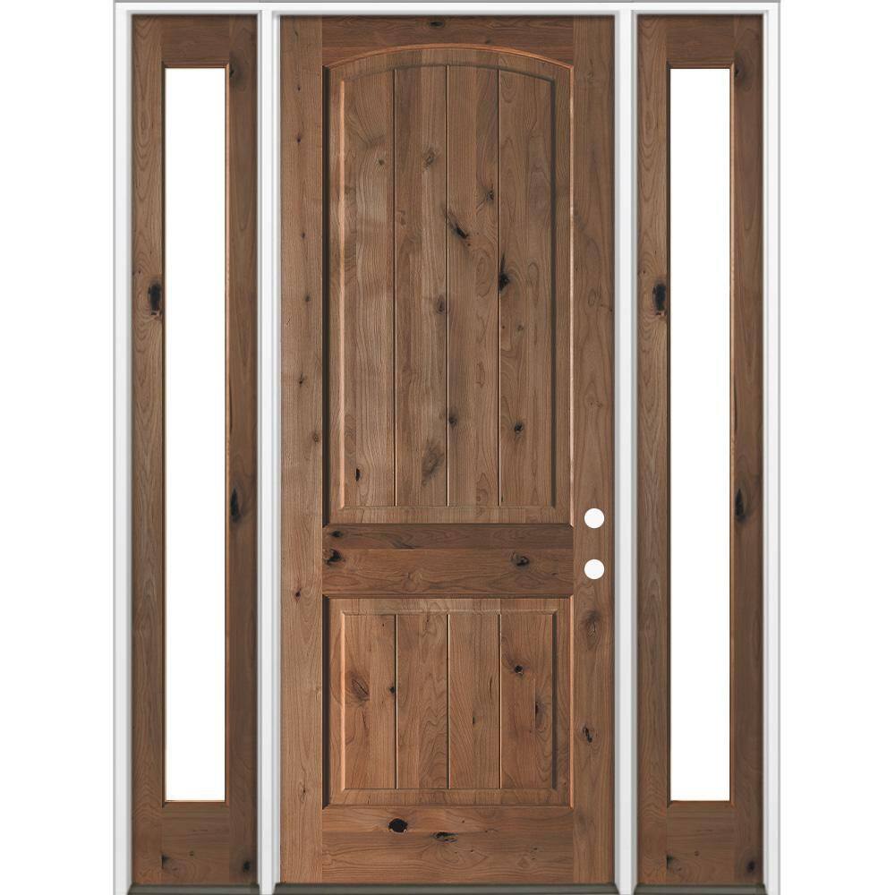 60 in. x 96 in. Knotty Alder Arch Top Left-Hand/Inswing Clear Glass BEHR True Black Stain Wood Prehung Front Door w DFSL price history on PriceWatchPro