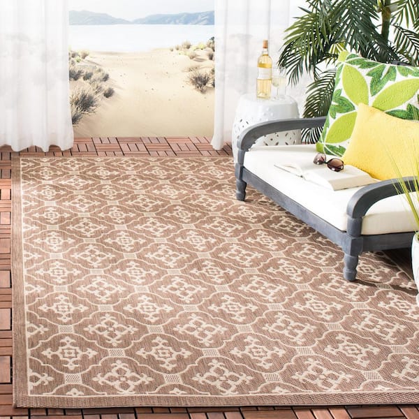 Courtyard Chocolate/Cream Doormat 3 ft. x 5 ft. Border Indoor/Outdoor Patio Area Rug