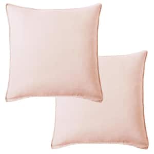 Washed Linen Blush 20 in. x 20 in. Throw Pillow Cover Set of 2