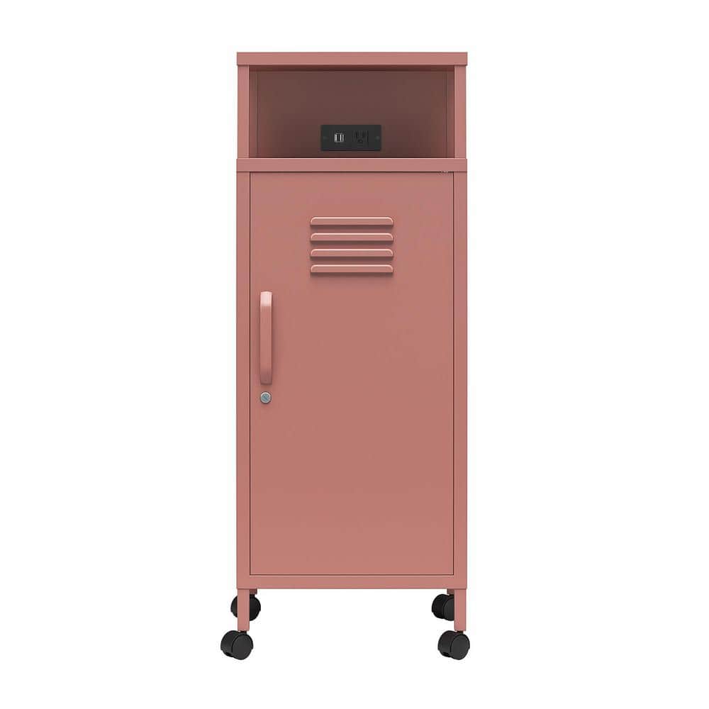 Dusty Rose Metal Locker-Style Rolling Storage Cart