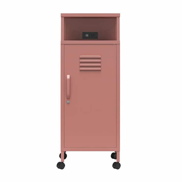 Cache Metal Locker Style Wheeled Storage Cart in Dusty Rose