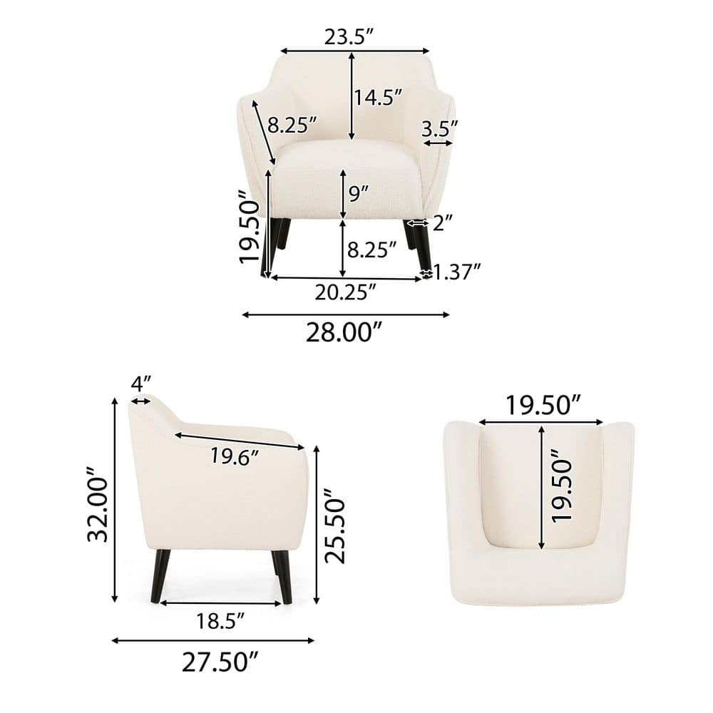 Ivory Boucle Armchair with Matte Black Birch Wood Legs