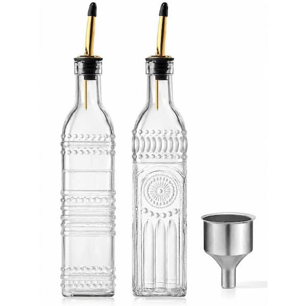 2 Pcs 17 oz Transparent Glass Oil Dispenser Bottles with Pourers and Funnel for Kitchen