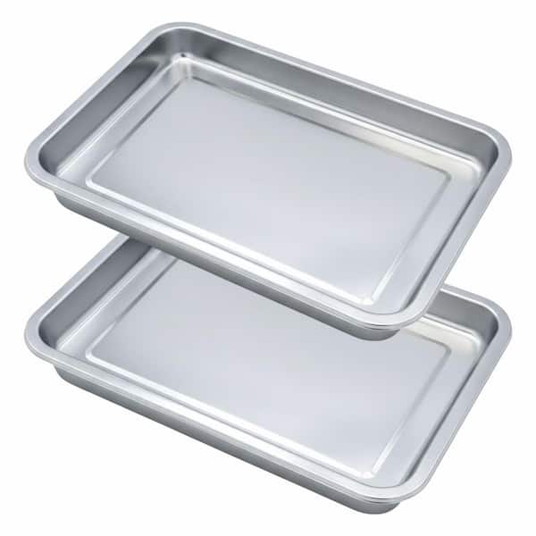 Silver Stainless Steel Kitchen Tray Set with Stackable Grill Prep and Serving Features for Marinating and Chopping, 2Pcs