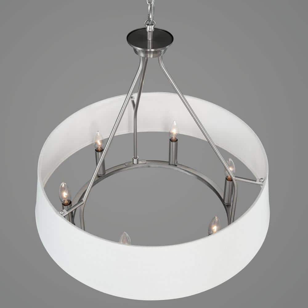 Cherish 6-Light Brushed Nickel Chandelier with White Linen Shade