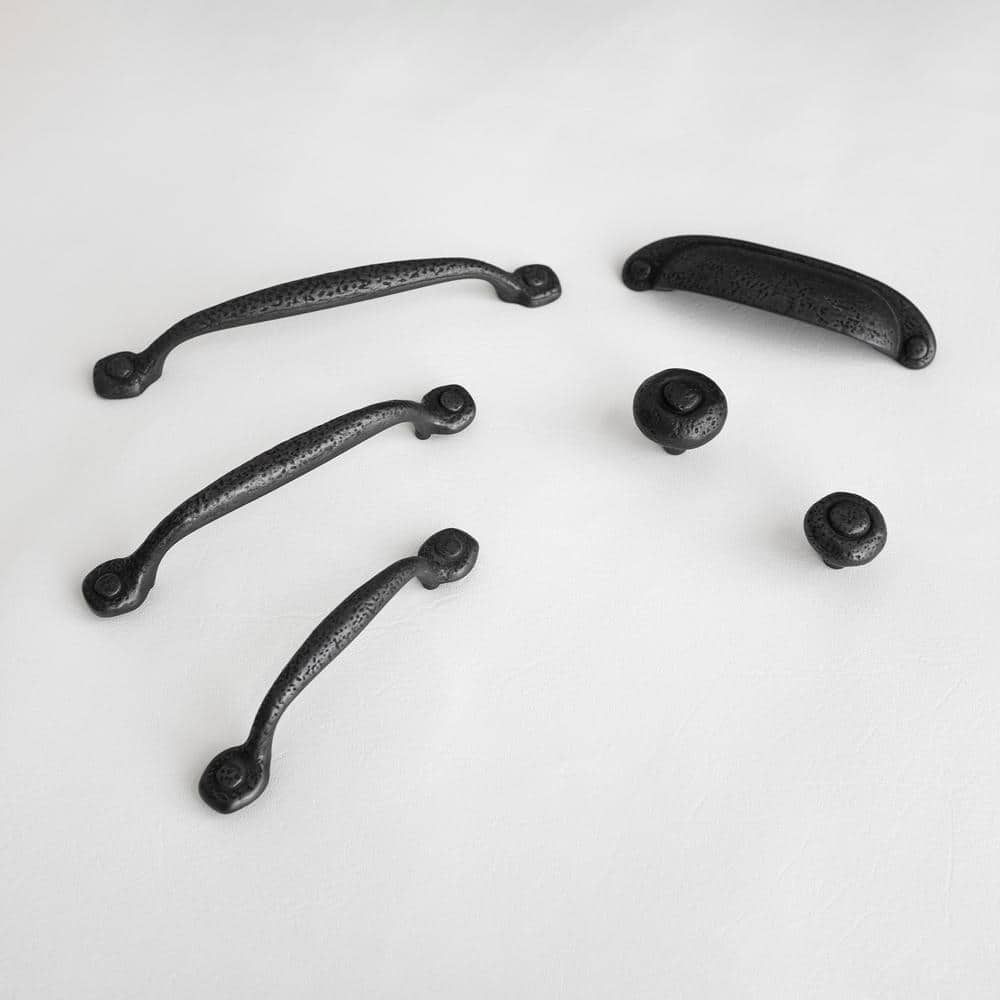 Rustic Black Iron Cup Cabinet Pull with Mounting Hardware