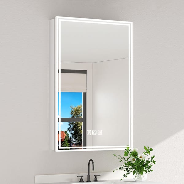 24 in. W x 36 in. H Rectangular Aluminum Medicine Cabinet with Mirror and Light, Dimmable, Anti-Fog, Fully Assembled