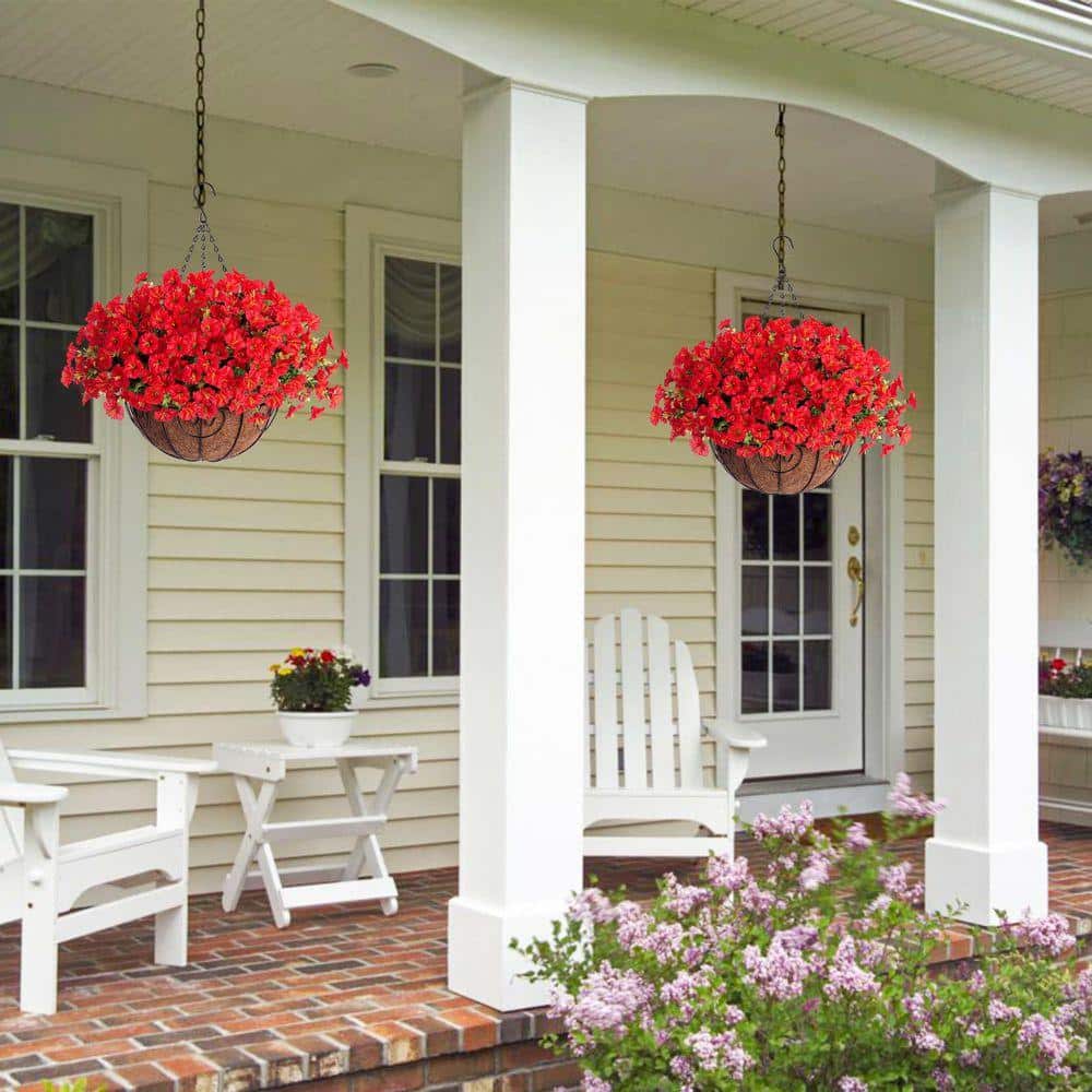 20.5 in. Red Outdoor Artificial Flower UV Resistant Hanging Plants