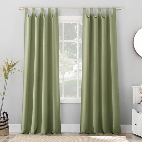 Sun Zero Gavin Energy Saving Sage Green Polyester 40 in. W x 63 in. L Tab Top Blackout Curtain (Single Panel)
