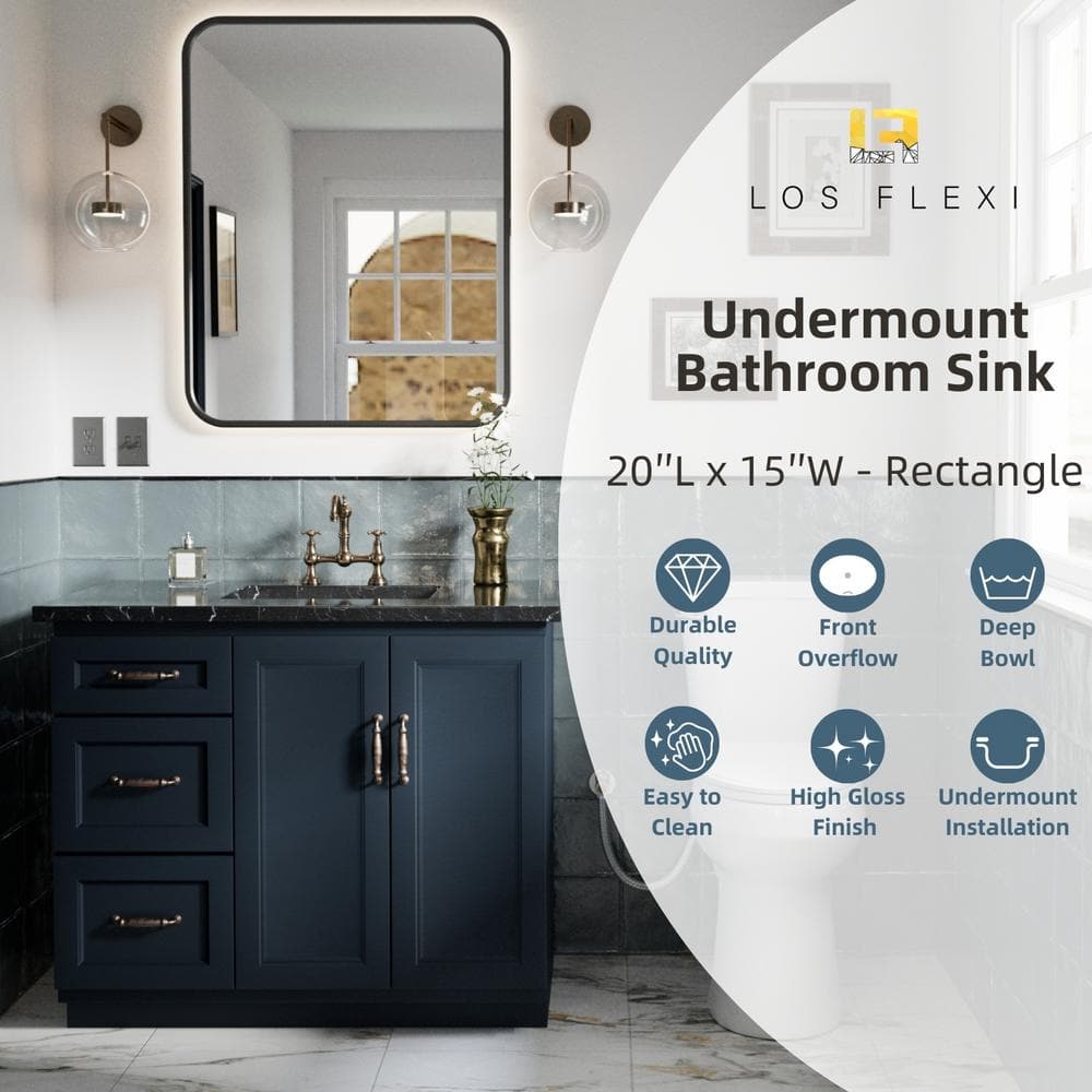 20-Inch White Gloss Ceramic Undermount Bathroom Sink