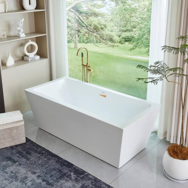 Vanity Art Tarbes 67 in. Acrylic Flatbottom Freestanding Bathtub in White/Titanium Gold